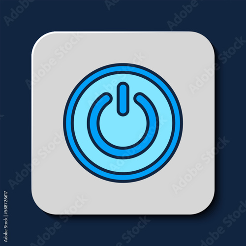 Filled outline Power button icon isolated on blue background. Start sign. Vector