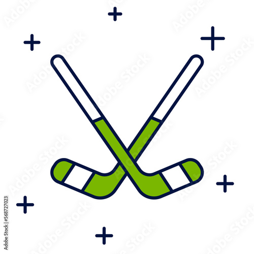 Filled outline Ice hockey sticks icon isolated on white background. Vector
