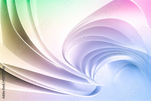 Abstract futuristic background of smoothly twisted folds of fabric in the light of multi-colored spotlights Generative AI