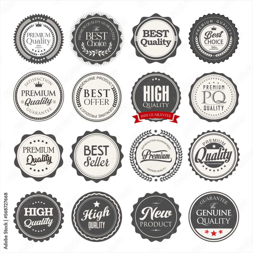 Premium quality retro vintage badges isolated on white background  