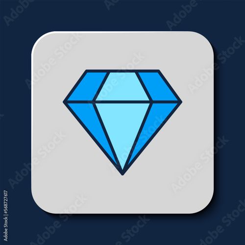 Filled outline Diamond icon isolated on blue background. Jewelry symbol. Gem stone. Vector