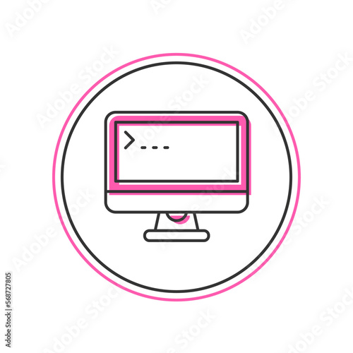 Filled outline Computer monitor screen icon isolated on white background. Electronic device. Front view. Vector