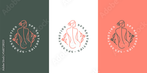 Woman body spa aesthetics monoline luxury logo design