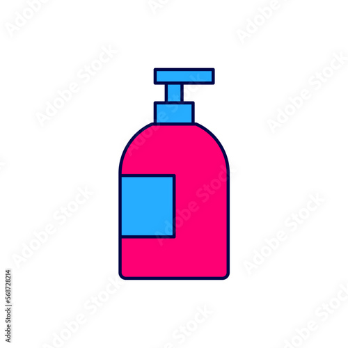 Filled outline Dishwashing liquid bottle icon isolated on white background. Liquid detergent for washing dishes. Vector