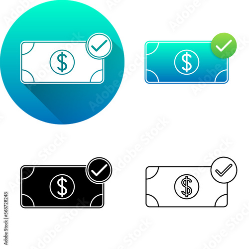 Cash Payment Success Accept Complete Asset Finance Icon, Set of Flat Diagonal Shadow, Black-White Silhouette, Line Art Logo Icon Symbol Isolated on White Background Financial, Bank, Business