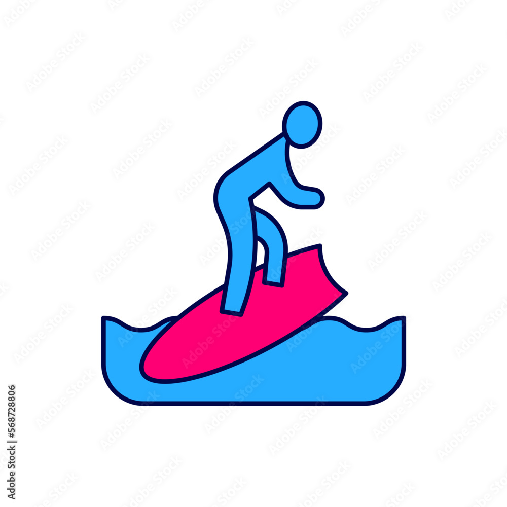 Filled outline Surfboard icon isolated on white background. Surfing board. Extreme sport. Sport equipment. Vector