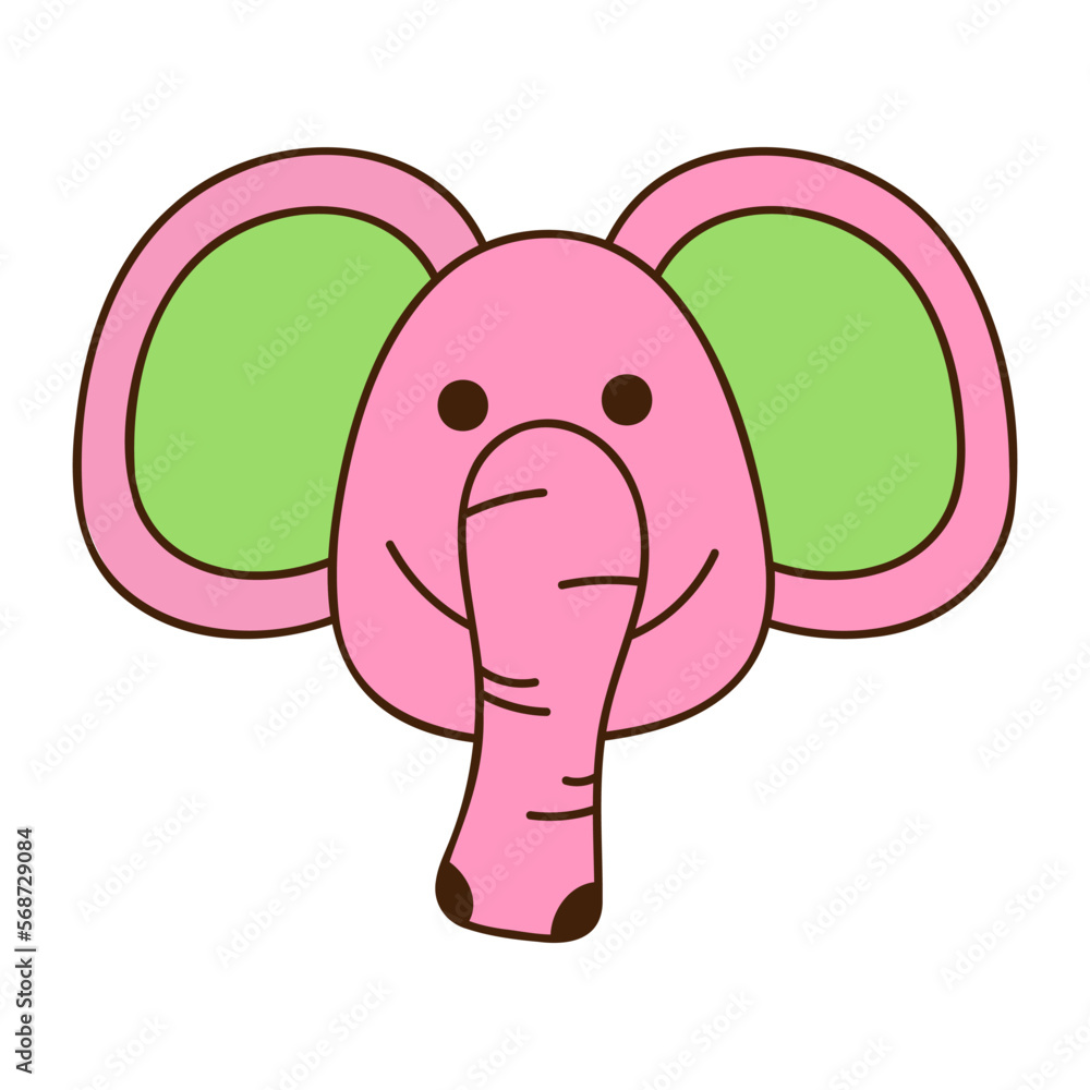 Naklejka premium Cute doodle elephant face from the collection of girly stickers. Cartoon vector color illustration.