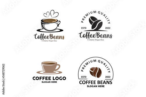 coffee bean drink logo design in brown color vector illustration
