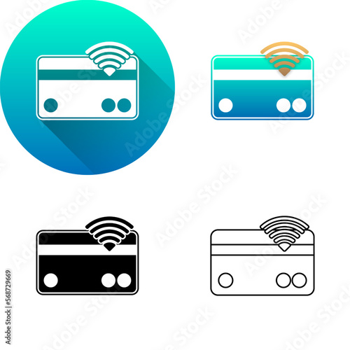 Credit Debit Card Wireless Payment Asset Finance Icon, Set of Flat Diagonal Shadow, Black-White Silhouette, Line Art Logo Icon Symbol Isolated on White Background Financial, Bank, Business