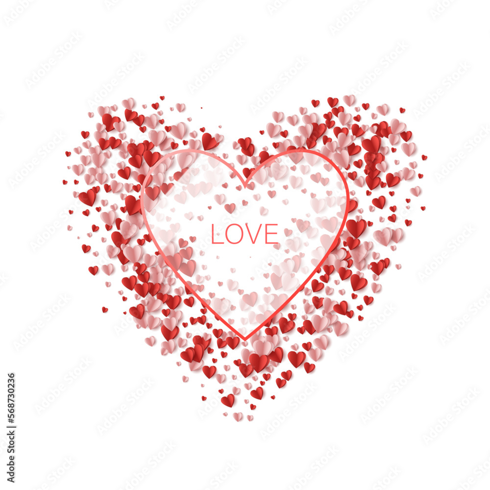 Glass transparent heart made of confetti small pink hearts. Glass transparent heart made of confetti small pink hearts.