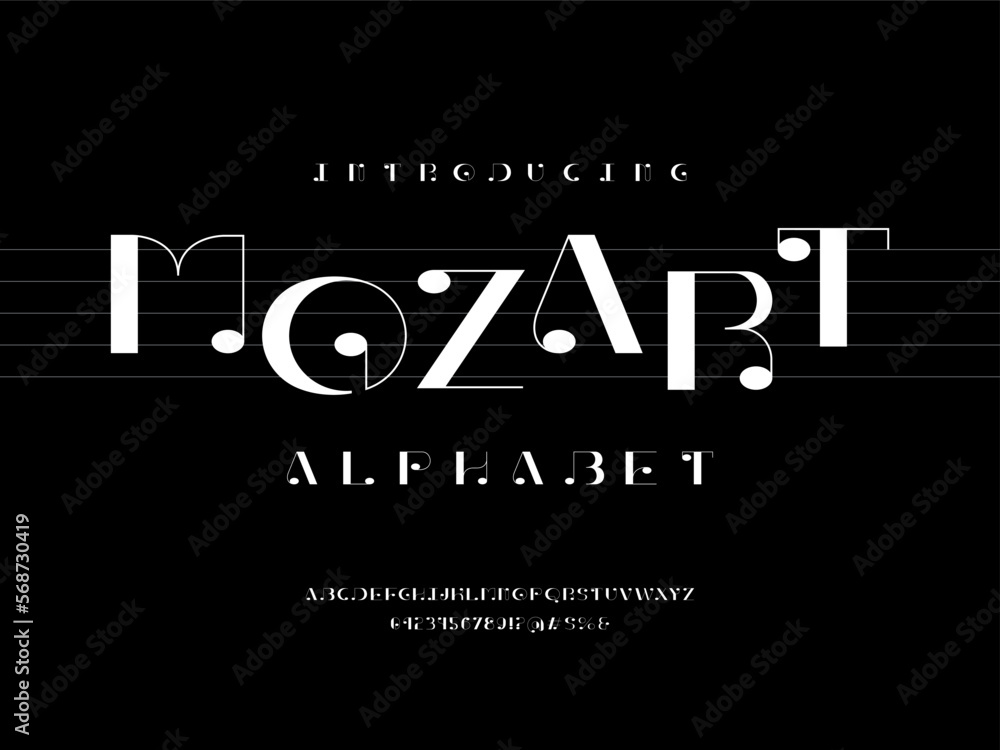 vector of music note font and alphabet design with uppercase, numbers