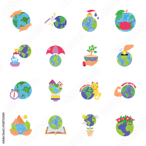 Environment Care Flat Sticker Icons Set 