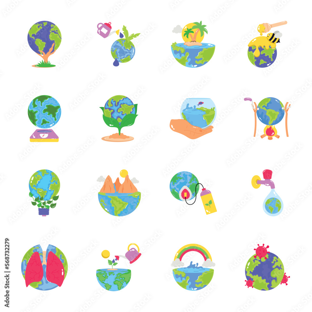 Environment Day Flat Stickers Collection 

