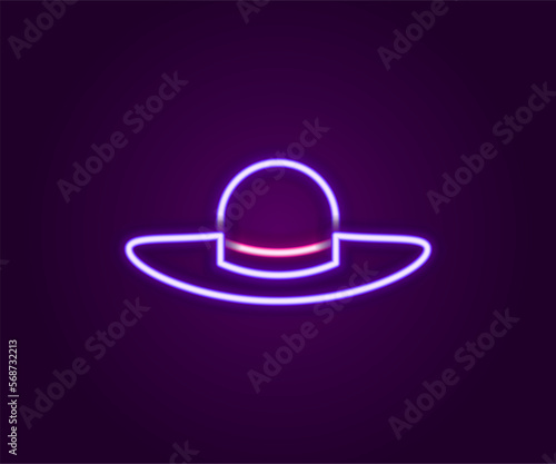 Glowing neon line Elegant women hat icon isolated on black background. Colorful outline concept. Vector
