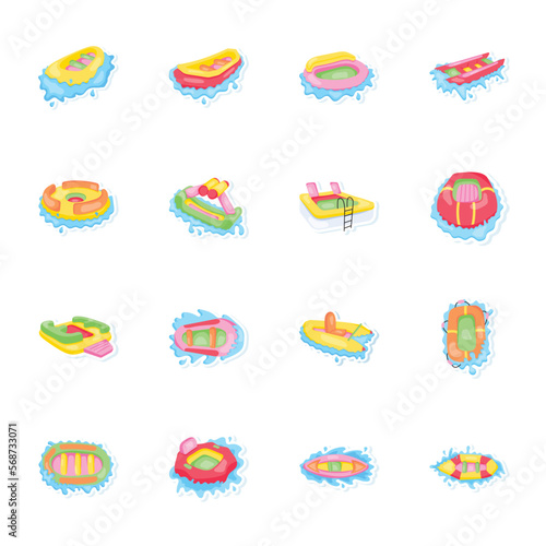 Set of Rafting Boats Flat Stickers