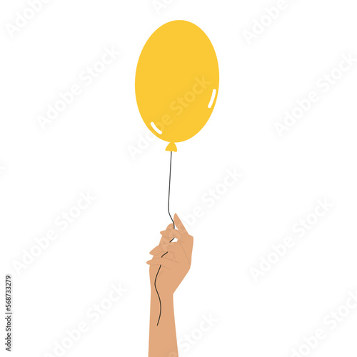 Hands with yellow balloon. Modern flat vector illustration