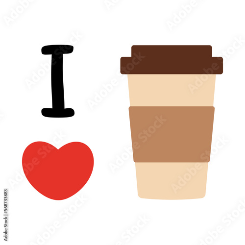 Delicious coffee  paper cup icon, I love coffee. Drink vector illustration design