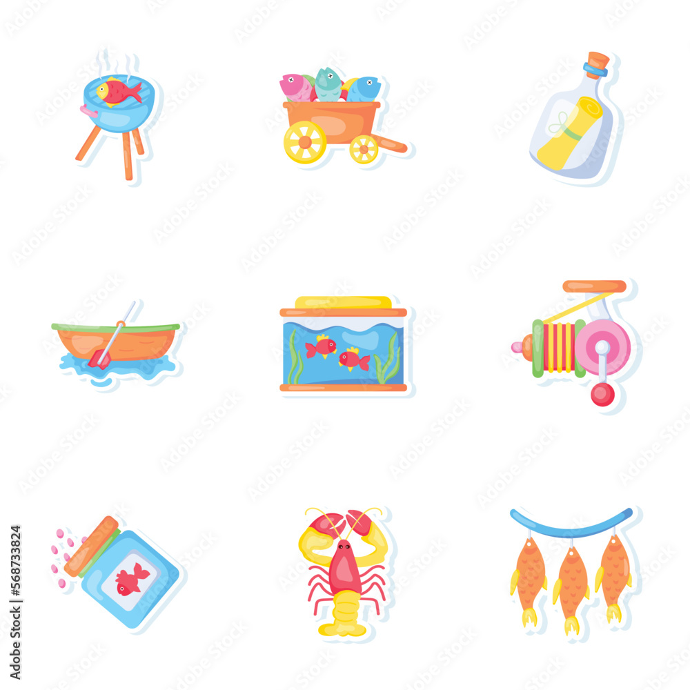 Collection of Colourful Flat Style Fishing Stickers
Collection of Colourful Flat Style Fishing Stickers