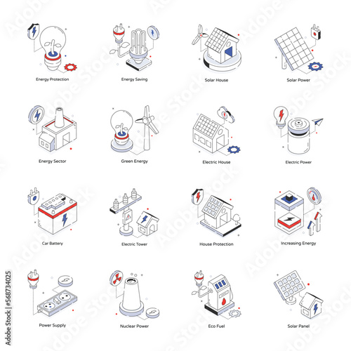 Collection of Energy Isometric Icons

