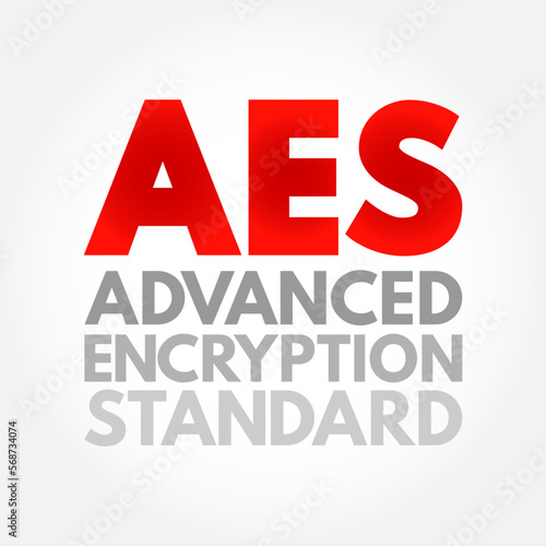 AES Advanced Encryption Standard - symmetric block cipher to protect classified information, acronym text concept background