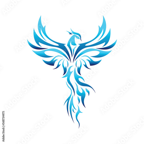 Vector Logo Illustration phoenix Blue Gradient Colorful Style.