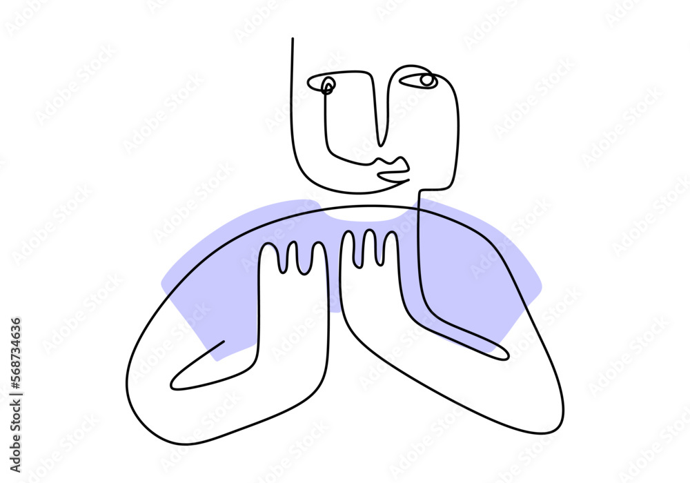 Obraz premium One line of primordial pose isolated on white background. Hand drawing single continuous line.