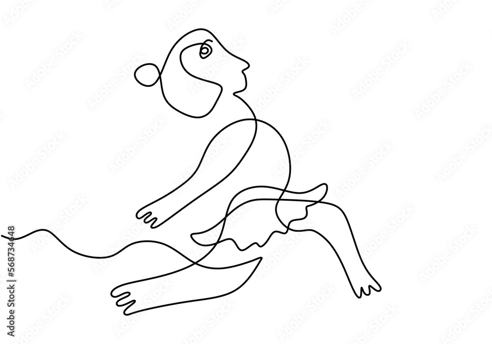 One line of ballerina isolated on white background. Hand drawing single continuous line. One line of ballerina isolated on white background. Hand drawing single continuous line.