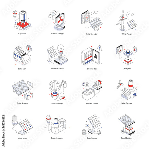 Bundle of Energy and Power Isometric Icons

