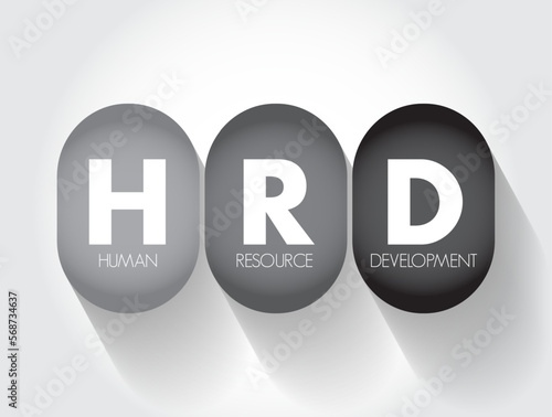 HRD Human Resource Development - improving the effectiveness of organizations and the individuals and teams, acronym text concept background