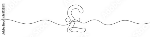 Continuous line drawing of sterling pound symbol. Line art of sterling pound coin sign. One line drawing background. Vector illustration.