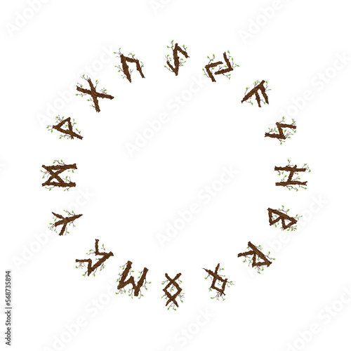 Norse viking runes wooden circle