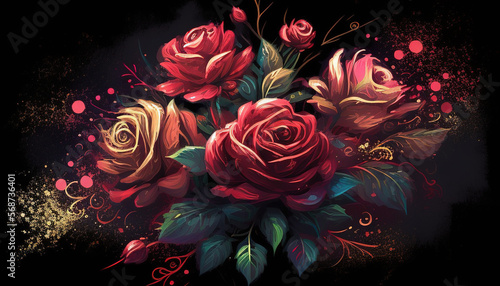 Pink and Red Roses with gold Wallpaper