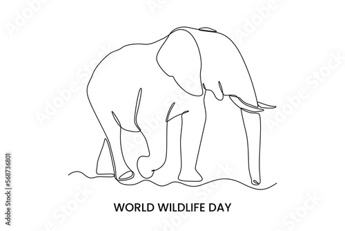 Continuous one line drawing a elephant. World wild life concept. Single line draw design vector graphic illustration.