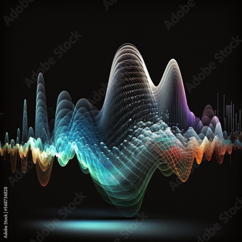 Audio wavefrom spectrum. Abstract sound waves oscillation graph. Futuristic sound wave visualization. Colorful pulsing pattern, AI Generated