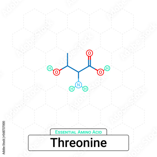 Threonine Chemical Structure Essential Amino Acid Organic Molecules, Functional, Side Chain, Carboxyl, Amino Group, Protein Building Block Isolated on Whited Background, Chemistry, Biology