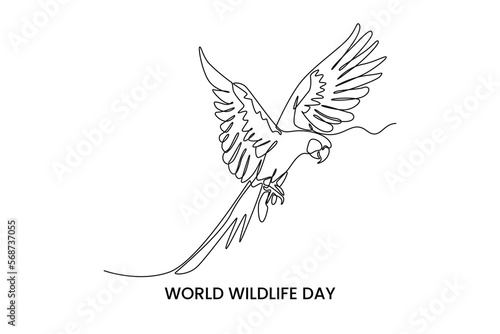 Continuous one line drawing a Macao bird. World wild life concept. Single line draw design vector graphic illustration.