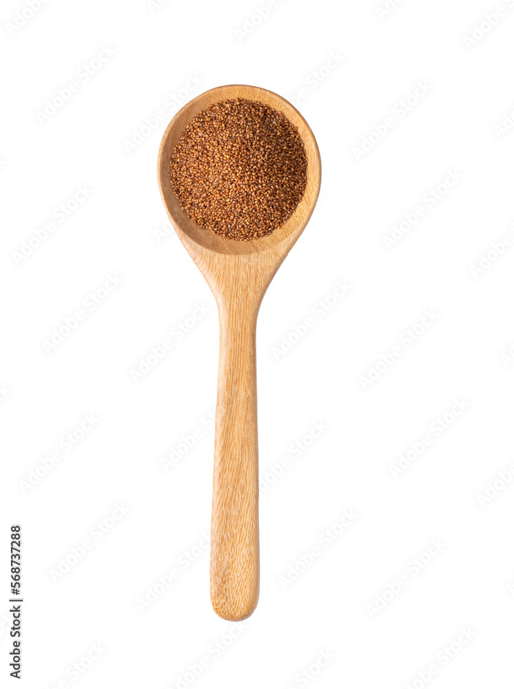 Brown Teff Grain in wood spoon on transparent png Brown Teff Grain in wood spoon on transparent png