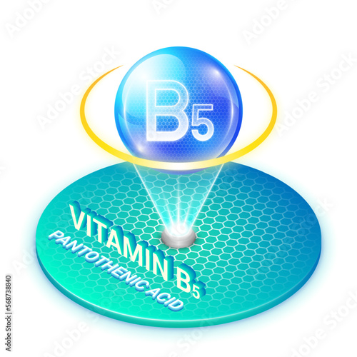 Vitamin B5 Pantothenic Acid Water Soluble Isometric Sphere Hologram Science Icon Symbol Isolated on White Background for Science Medical