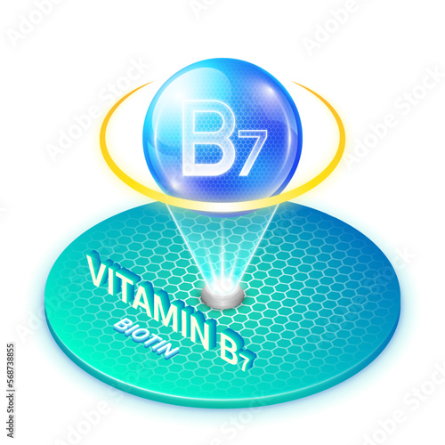 Vitamin B7 Biotin Water Soluble Isometric Sphere Hologram Science Icon Symbol Isolated on White Background for Science Medical