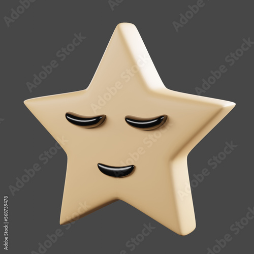 3d  Render Gold Star Smile  Cartoon style Transparent Background