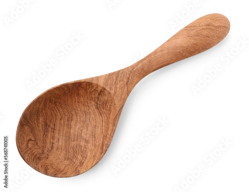 New handmade wooden spoon isolated on white, top view