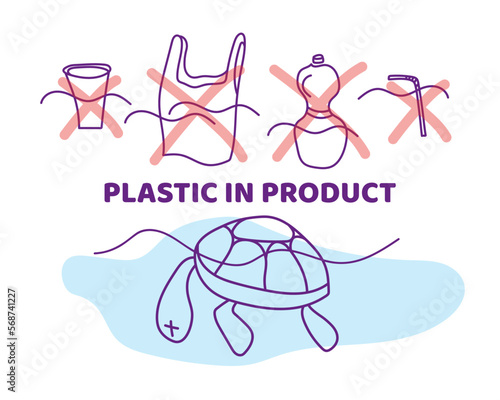 Marine pollution. Ocean trash, waste, junk and plastic. Seabed cleaning. Chemical pollution. Vector Line Icons. Simple Minimal Pictogram
