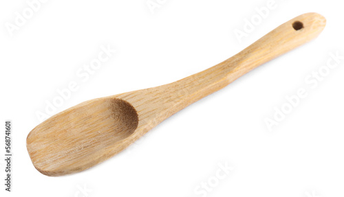 One new wooden spoon on white background