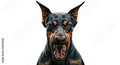 Foto Angry doberman dog, isolated on transparent background