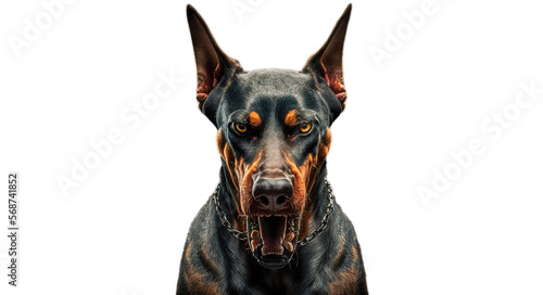 Fotografering Angry doberman dog, isolated on transparent background