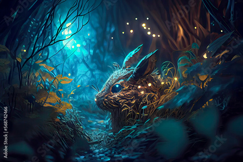 Mysterious creature in fairy tale fantasy forest. generative ai