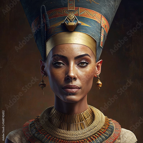 Fotografiet Ancient Egyptian queen Nefertiti portrait, generative AI