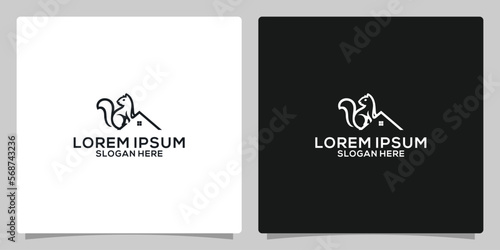 Creative modern squirrel animal with house logo template. Vector illustration