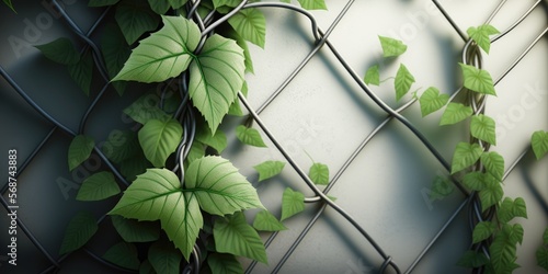 Green vines wrapping around a mental fence, generative ai