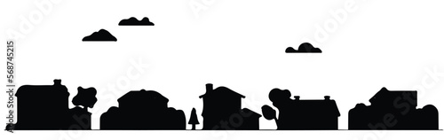 Village neighborhood line art vector. Residential building on a suburban street.